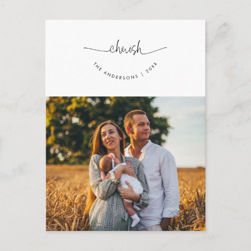 Cherish Greeting Family Photo Smiling Script Postcard