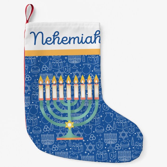 Cherish Hanukkah Star of David Hanukkah Blue White Small Christmas Stocking (Front)