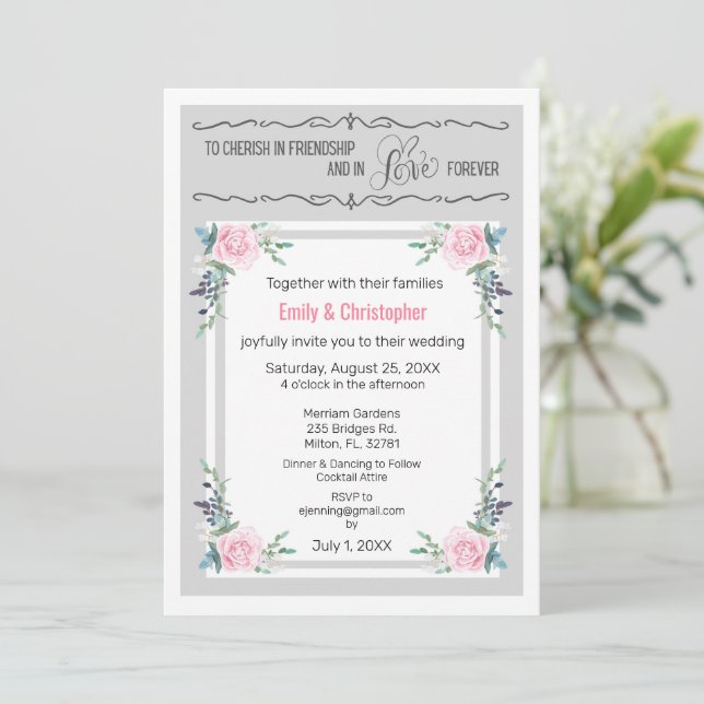 Cherish In Friendship & Love Wedding Invite (Standing Front)