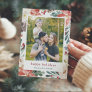 Cherish Memories Poinsettia Floral Frame Photo Holiday Card