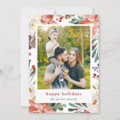 Cherish Memories Poinsettia Floral Frame Photo Holiday Card (Front)