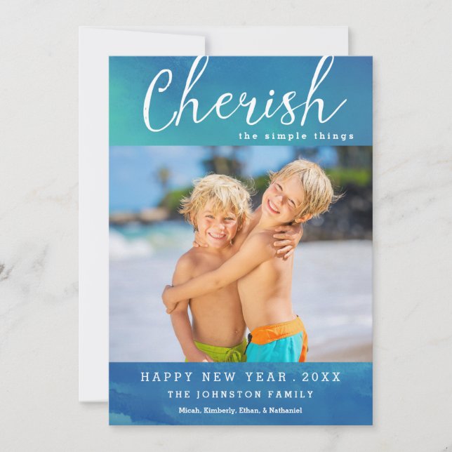 Cherish New Year Photo Card / Ocean Blue (Front)