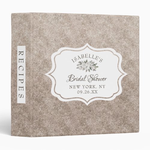 Cherish Rose Gold Bridal Shower Recipe Card 3 Ring Binder