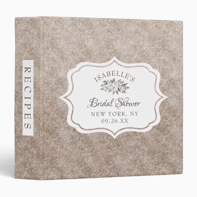 Cherish Rose Gold Bridal Shower Recipe Card 3 Ring Binder (Front/Spine)