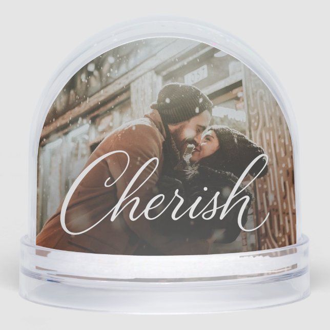 Cherish Script Photo Snow Globe – Personalized 2‑P (Front)