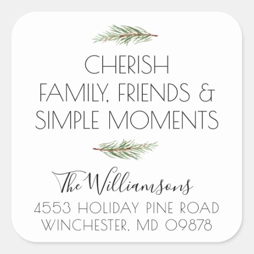 Cherish Simple Holiday Moments Return Address Square Sticker