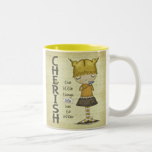 Cherish the Little Things_Young Girl with Bird Two_Tone Coffee Mug