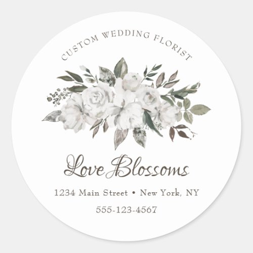 Cherish Vintage White Custom Text Business Logo Classic Round Sticker