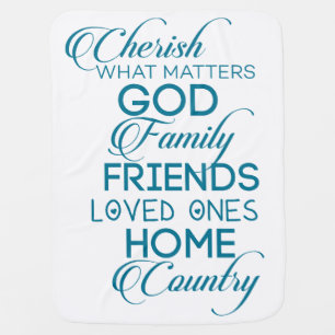 Cherish What Matters Teal Baby Blanket