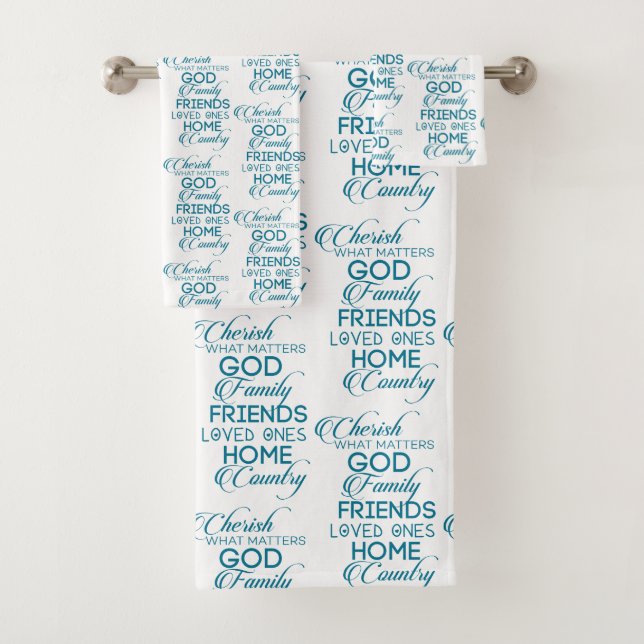 Cherish What Matters Teal Bath Towel Set (Insitu)