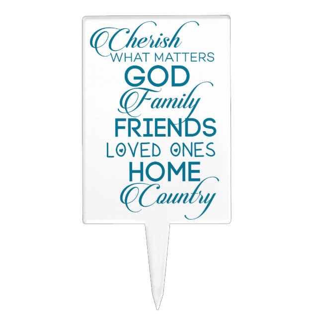 Cherish What Matters Teal Cake Topper (Front)