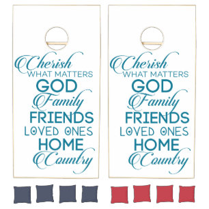 Cherish What Matters Teal Cornhole Set