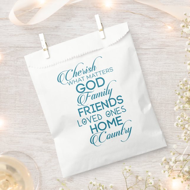 Cherish What Matters Teal Favor Bag (Clipped)