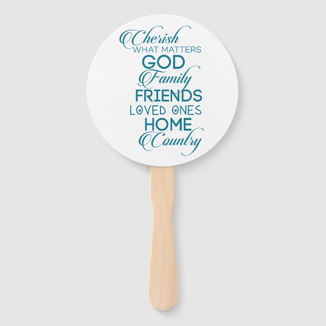 Cherish What Matters Teal Hand Fan (Front)