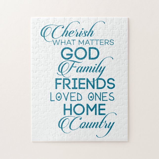 Cherish What Matters Teal Jigsaw Puzzle (Vertical)