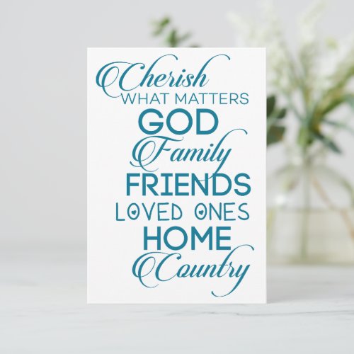 Cherish What Matters Teal Thank You Card