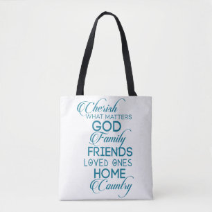 Cherish What Matters Teal Tote Bag
