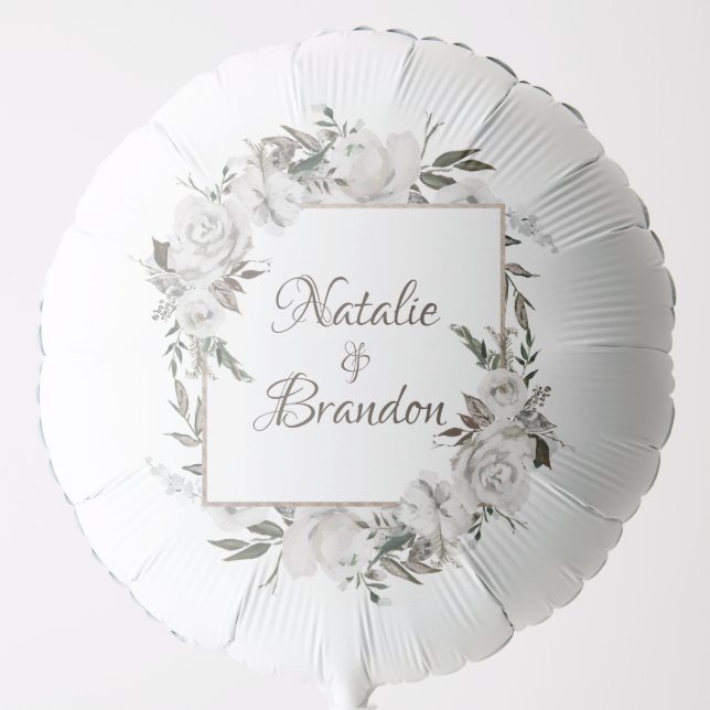 Cherish White Floral & Rose Gold Wedding Monogram Balloon (Front)