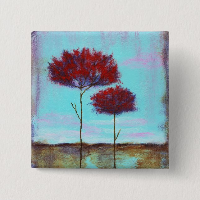 Cherished, Abstract Art Landscape Red Trees Button (Front)