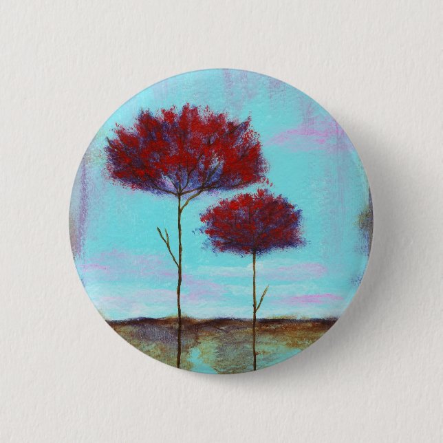 Cherished, Abstract Art Landscape Red Trees Button (Front)
