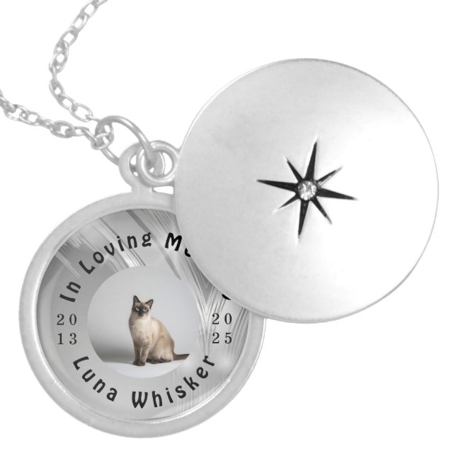 Cherished Cat Photo Memory Frame Art Locket Necklace (Front)