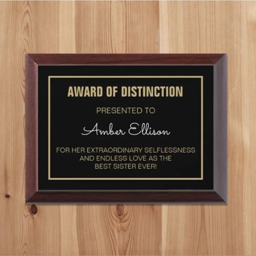 CHERISHED Gift Custom Best SISTER Award plaque