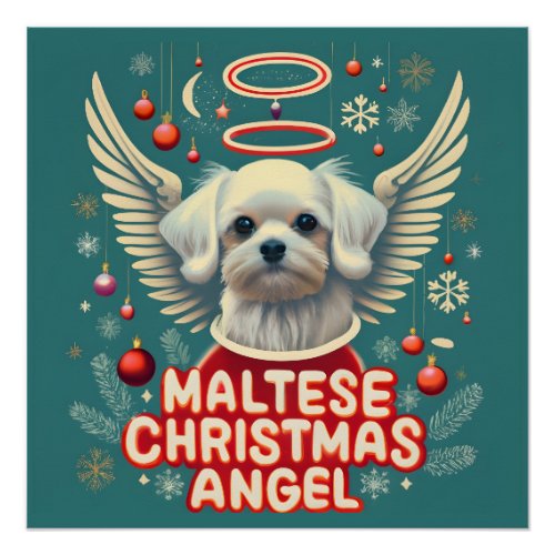 Cherished Holiday Charm Maltese Christmas Angel Poster