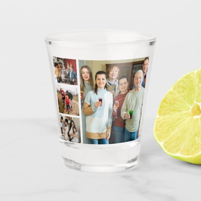 Cherished Memories: Customizable 4 Photo Collage Shot Glass (Front)
