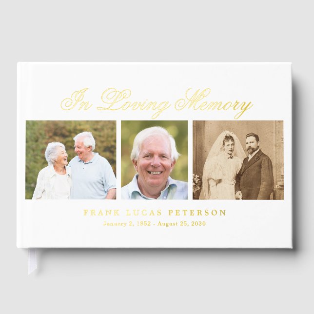 Cherished Memories Funeral Memorial Foil Guest Book (Front)