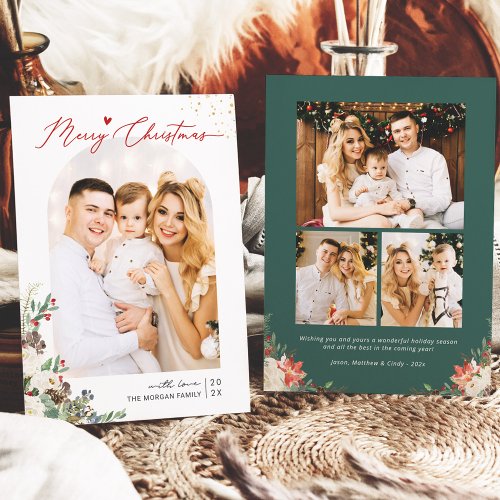 Cherished Memories Merry Christmas Script 4 Photo Holiday Card