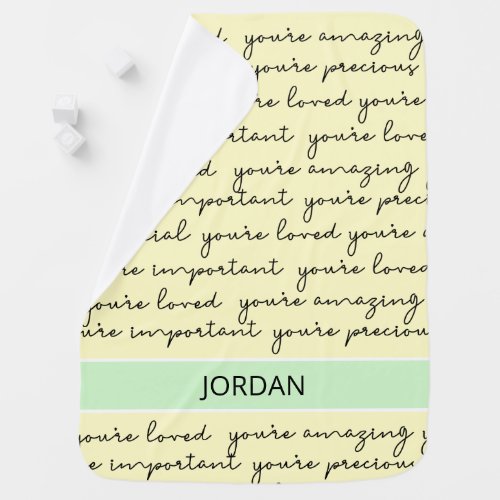 Cherished Words Personalized Green Baby Blanket