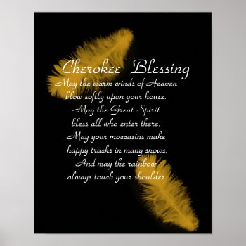 Cherokee Blessing Golden Feather On Black Poster by Irisangel at Zazzle