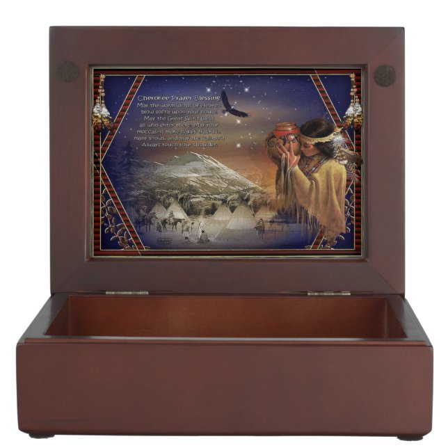Cherokee Blessing Native American Wood Trinket Box (Opened)