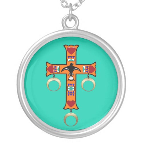 CHEROKEE CROSS SILVER PLATED NECKLACE