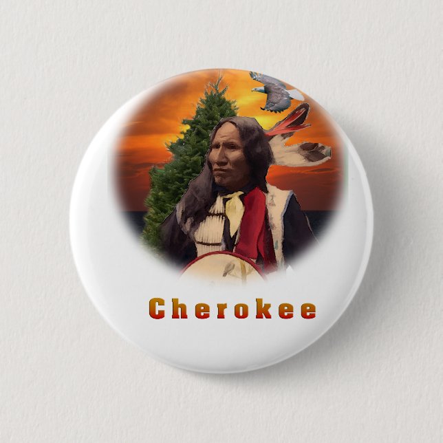 Cherokee Indian art Pinback Button (Front)