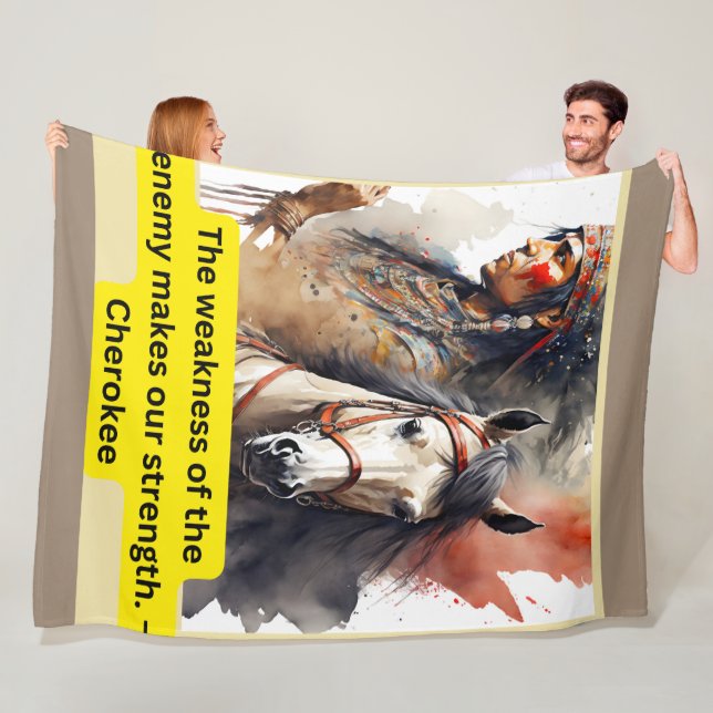 Cherokee Indian on Horse with saying   Fleece Blanket (In Situ)