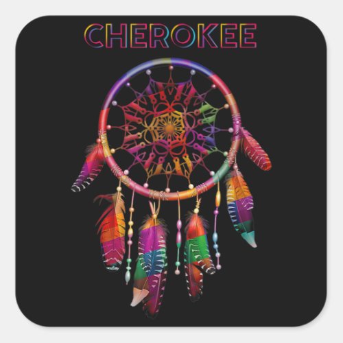 Cherokee Native American Indian Colorful Dreamcatc Square Sticker