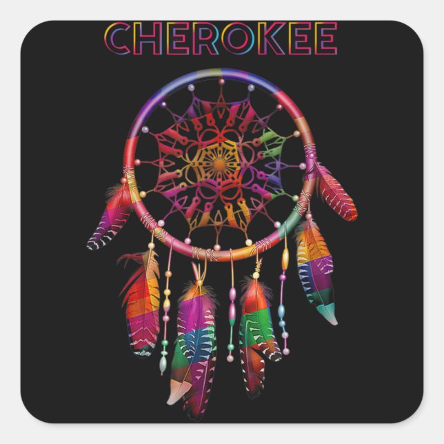 Cherokee Native American Indian Colorful Dreamcatc Square Sticker (Front)