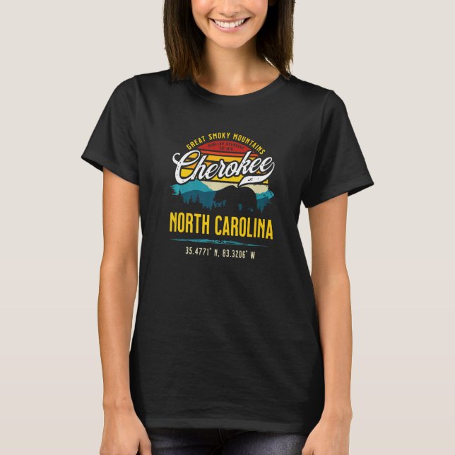 Cherokee North Carolina Retro Great Smoky Mountain T-Shirt (Front)