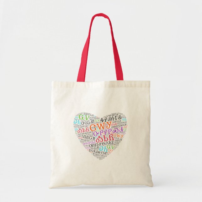 Cherokee Syllabary Multi-Color Heart Cloud Tote Bag (Front)