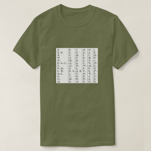 Cherokee Syllabary Unisex Khaki Green T-Shirt (Design Front)