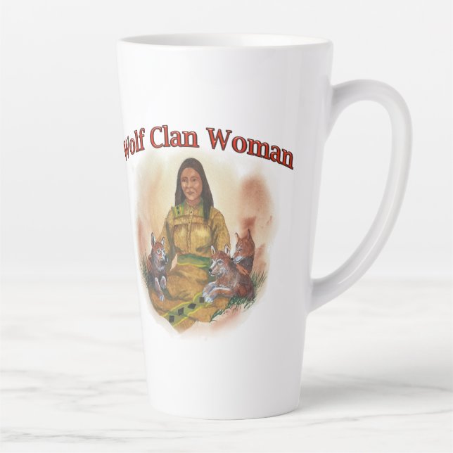 Cherokee Wolf Clan Woman Latte Mug (Right)
