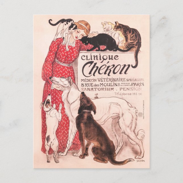 Cheron Vintage Dog Cat Steinlen Poster Clinic Postcard (Front)