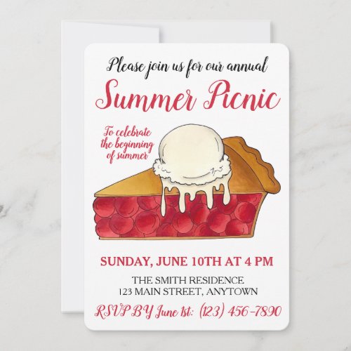 Cherr Pie Slice a la Mode Dessert Party Picnic Invitation