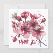Cherrie blossoms. Watercolours. Thank You Card