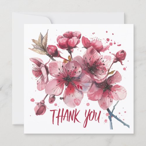 Cherrie blossoms. Watercolours. Thank You Card