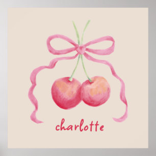 Cherries and bow children's customized art poster