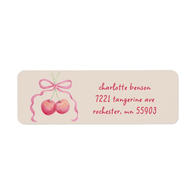 Cherries and bow children's customized  label (Front)