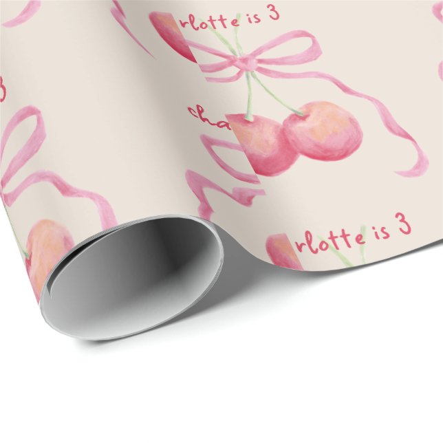 Cherries and bow children's customized  wrapping paper (Roll Corner)