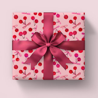 Cherries and bows pattern wrapping paper sheets